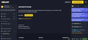Kundendienstbereich mit Direktchat und E-Mail-Kontakt auf der Website